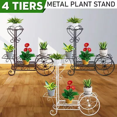 $26 • Buy 4 Tiers Cart Metal Plant Stand Shelf Flower Pot Holder Home Garden Storage Decor