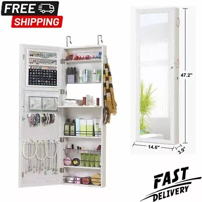 Wall Mount Over The Door Mirror Jewelry Cabinet Storage Organizer Space Save NEW • $147.59