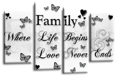 Family Love Quote Art Print Black White Grey Framed Split Wall Canvas Picture • £28.99