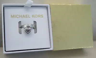Michael Kors MKJX78890406 Sz 6 Silver-Tone  MK  Dangle Heart & Pave Stone Ring • $32.57