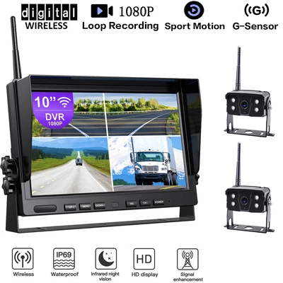 $349.88 • Buy Digital Wireless 10  Quad DVR Monitor Dash Cam FHD Reversing Camera For Truck RV