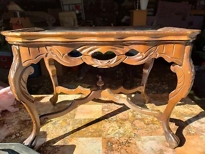 French Style Vintage Wood Carved Coffee Table With Half Nude Lady Glass Top Tray • $285