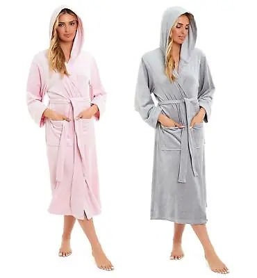 £17.99 • Buy Womens Bath Robe Hooded Velour Robes Dressing Gown Stretch-Velour Belted Gowns