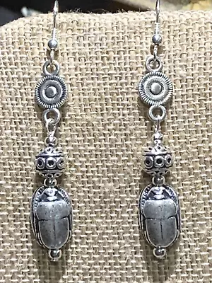 New Item*on Sale* Vtg. 2-sided Silver Egyptian Scarab/hieroglyphics Earrings-new • $14.95