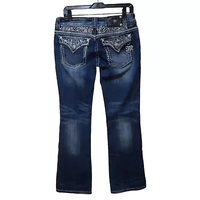 Miss Me Boot Jeans Womens Sz 30 Rhinestone Embroidered Flap Low Rise JE8003B3R • $29.99