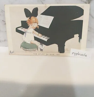 Mabel Lucy Attwell Vintage Postcard VALENTINES The Stuff To Give Em Piano Girl • £17.35