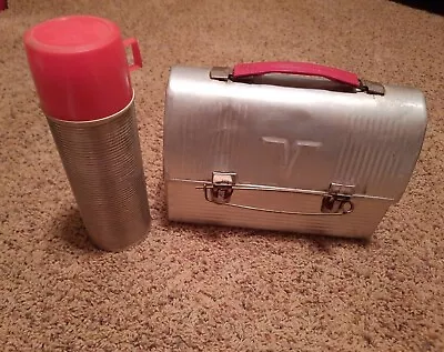Vintage Aluminum Workers Or Miners Thermos Lunch Bucket W/ Thermos & Safety Pin • $56