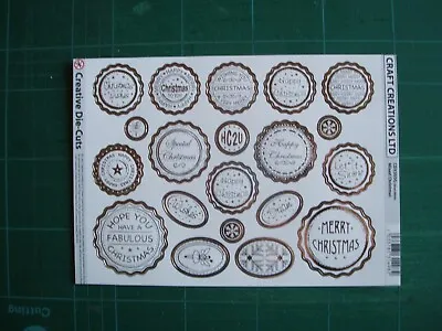 Craft Creations 20 Mixed Christmas Sentiments & Accents - Silver Foiled On White • £1