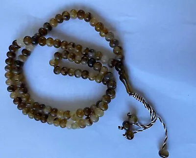 Quality Tasbeeh Marble 99 Beads Large (10mm) Muslim Prayer Rosary - Brown Marble • £3.49