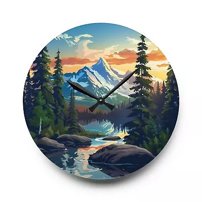 Retro Nature Art Vintage Style Mountain Vista Acrylic Wall Clock Analog Clock • $48