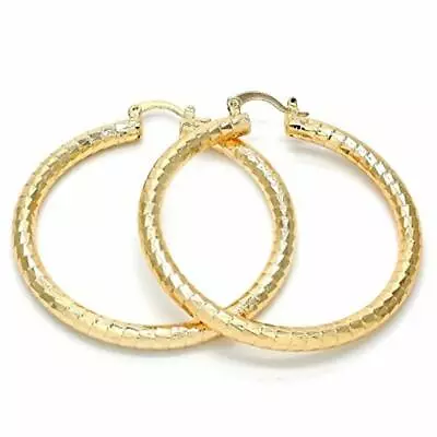 Women's Real 14K Gold Filled Diamond Cut Round Hoop Earrings Click Top 50-80mm • $12.95