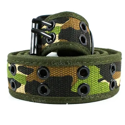 NEW Unisex 100% Cotton Canvas Belt Double Grommet Hole For Men Women Buckle Jean • $7.79