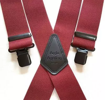 £14.24 • Buy Mens Braces Heavy Duty 2  Or 1.5   Burgundy Dinner Suit Work Trouser Black Clips