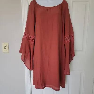Wrangler Boho Flutter Sleeve Crochet Accent Dress Burnt Orange Rust Color Size M • £28.50