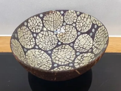 Vintage Ornate Inlaid Half Coconut Shell Trinket Bowl Mother Of Pearl Inlay • £12.50