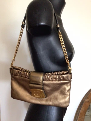 $99 • Buy Oroton..gold Leather Clutch, Sml Shoulder Bag, Detachable Leather/chain Strap…..