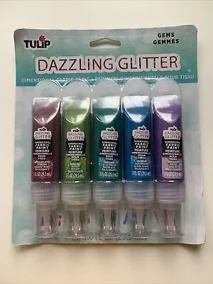 Tulip Fabric Paints. Pack Of 5 Glitter Colours.  Dimensional Fabric Paint. • £8