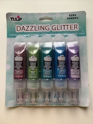 Tulip Fabric Paints. Pack Of 5 Glitter Colours.  Dimensional Fabric Paint. • £8