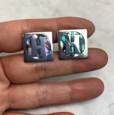 Vintage Sterling Silver Abalone Inlay Letter H Initial Cufflinks Mexico • $55