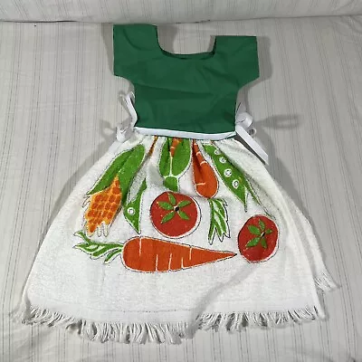 Vintage Terry Cloth Kitchen Dish Towel Veggies Mushroom Apron Style Hanger S1 • $13.99