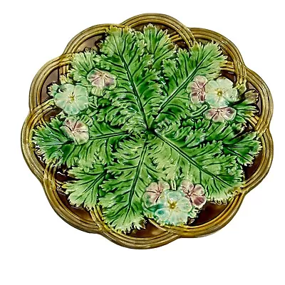 Antique Multicolor Majolica Flower Leaves Pedestal Serving Platter Dish 8.25” • $295