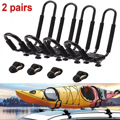 4x Durable Kayak Roof Rack J-Bar Rack Ratchet Tie-Mount On Roof Top Ceiling Rack • £39.91