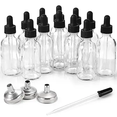 12 Pack 2 Oz Glass Eye Dropper Bottles W/ 3 Stainless Steel Funnels  • $18.02