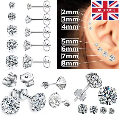 New 925 Sterling Silver Stud Earrings Pack For Women Sets For Men Cubic Zirconia • £2.99