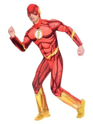 Adults Deluxe The Flash Superhero Fancy Dress DC Comics Costume Book Week Mens • £29.99