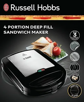 £37.89 • Buy Russell Hobbs Deep Fill 4 Toasted Sandwich Tostie Maker Toaster Non Stick, 24550