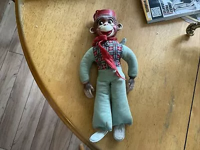 VTG Bellhop Monkey Plush Carnival Prize Plastic Head Stuffed 12 Inch Tall 1930s • $28