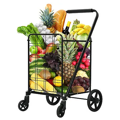 220lbs Folding Shopping Cart With Wheels Metal Utility Cart Grocery Cart Laundry • $56.94