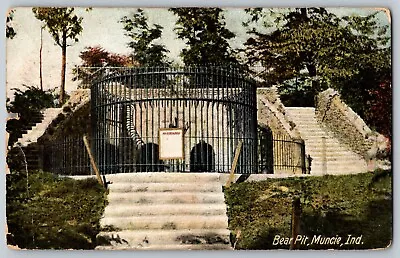 Muncie Indiana IN - Bear Pit - Bear Cage - Zoo Park - Vintage Postcard - Posted • $8.49