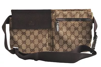 Authentic GUCCI Vintage Waist Body Bag Purse Canvas Leather 28566 Brown 5717I • $710.47