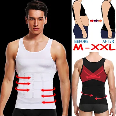 UK Men's Slimming Body Shaper Vest Shirt Abs Abdomen Compression Muscle Tank Top • £6.79