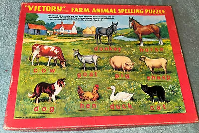 Vtg “Victory” Farm Animal Spelling Puzzle Made In England • $49.97