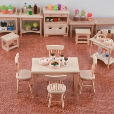 Vintage 1:12/5Pcs Miniature Dollhouse Table Chairs Desk Furniture Kitchen Decor • $9.75