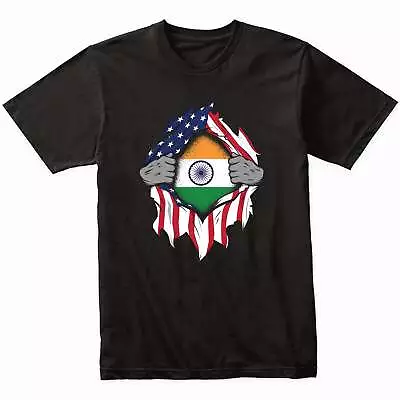 Indian American Flags Hands Ripping Flag On Chest T-Shirt - India Flag Shirt • $24.99