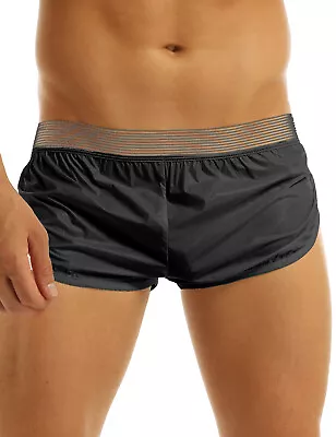 US Men's Semi See Through Low Rise Boxer Briefs Ice Silk Stretchy Short Pants • $3.71