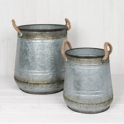 £19.95 • Buy Galvanised Metal Bucket Garden Flower Plant Pot Vintage Planter Rope Handles  SV