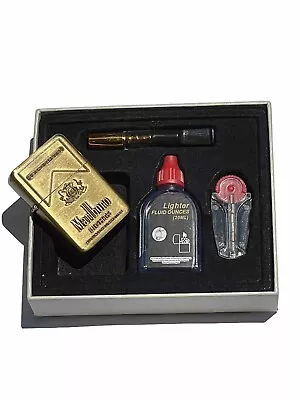 Marlboro Windproof Oil Lighter Antique Gold Finish Fuelflints And Filter Gift  • $47.45