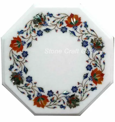 12  Marble Corner Table Handmade Floral Art Inlay Semi Precious Stones Work • £210.02