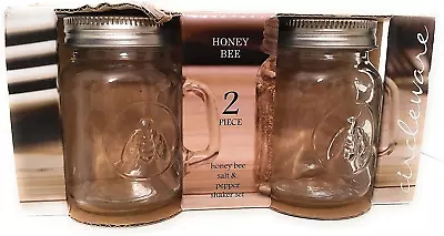Circleware Honey Bee Mason Jar Mug Salt And Pepper Shakers With Glass Handles An • $16.21
