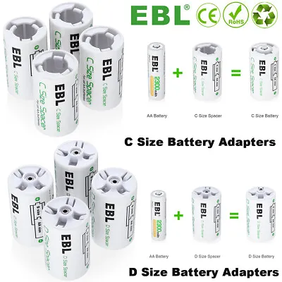 4Pcs EBL C D Size Battery Adapters AA To C D Size Battery Spacer Converter Case • $6.59