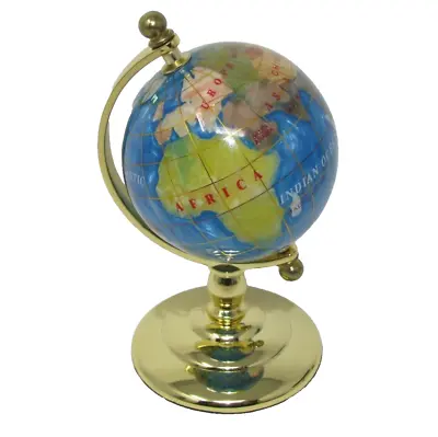 Desktop Miniature World Globe W/ Inlaid Gemstones. 5.5  Tall. Nice Globe. • $20.01