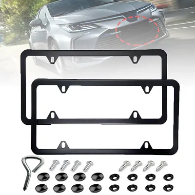 2Pcs Stainless Steel Metal License Plate Frame Tag Cover With Screw Caps Black • $9.90