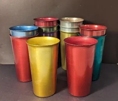 12 Vintage Japan Colored Aluminum Tumblers Rainbow Metallic 16oz • $59