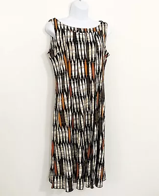Voir Voir Women's Sleeveless Dress 8P Petite Jersey Knit Orange Tan Brown Print • $24.99