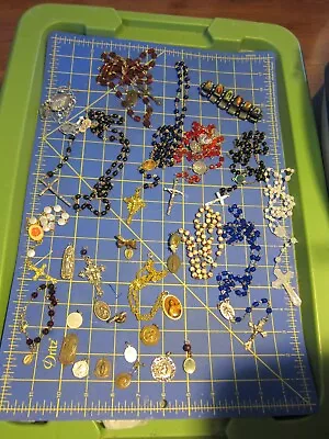 Vintage Lot Of Religious Rosary's Medallions Metal Plastic & Glass Beads • $19.99