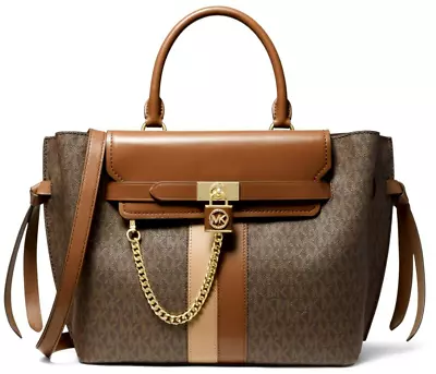 🌞michael Kors Hamilton Legacy Brown Tan Logo Belted Chain Large Satchel🌺nwt! • $329.99